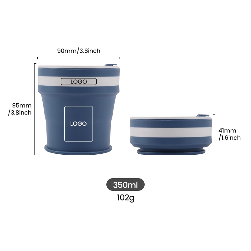 Custom Food Grade Platinum Silicone Cup Portable Outdoor Folding Pocket Size Collapsible Silicone Travel Cup 350ml Coffee Mug