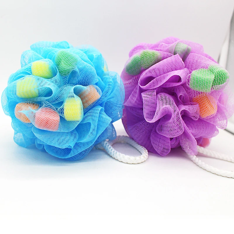 Super Soft & Big Premium Mesh Poufs Bath Sponges Shower Rubbing Loofahs Exfoliating Nylon Mesh Puff with Rainbow Sponge