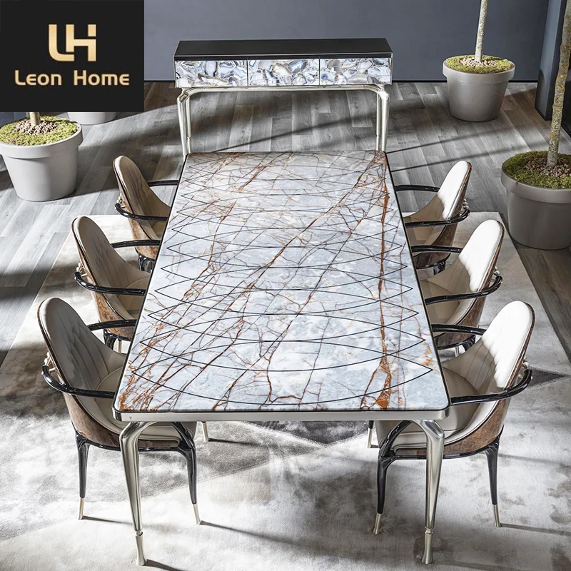 China Foshan Manufacturer Custom Formal Elegant Marble Dining Table Modern Luxury Dinning Table Set Dining Room Furniture