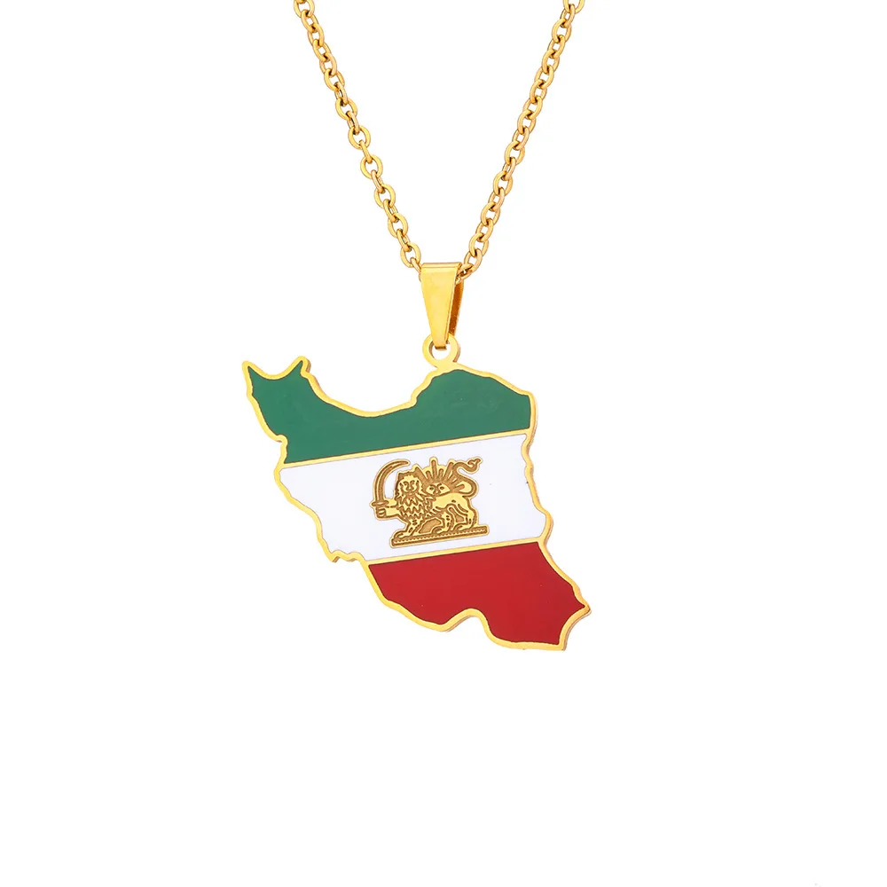 Fashion ethnic style stainless steel Iran map pendant necklaces oil drop geometric men women couple necklace 2024