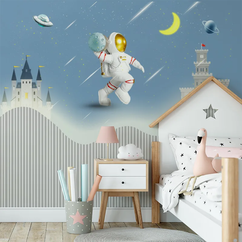 kids room astronaut 3d wallpaper fantasy starry sky wall cloth cartoon universe environmental bedroom wall fabric