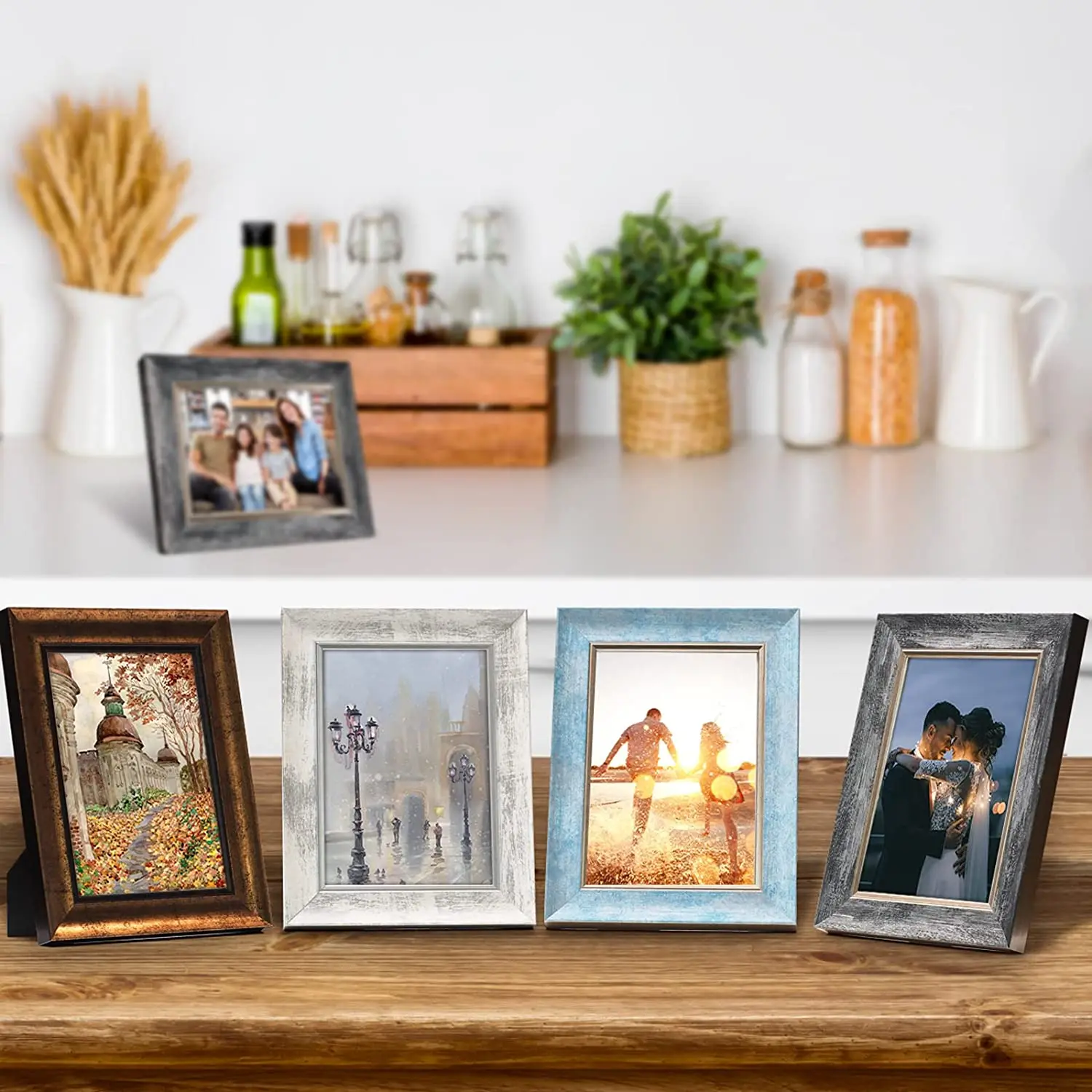 Rustic Style Retro Photo Frame with Tempered Glass Wall Mount and Tabletop Display Family Friends Wedding Gift Retro Photo Frame