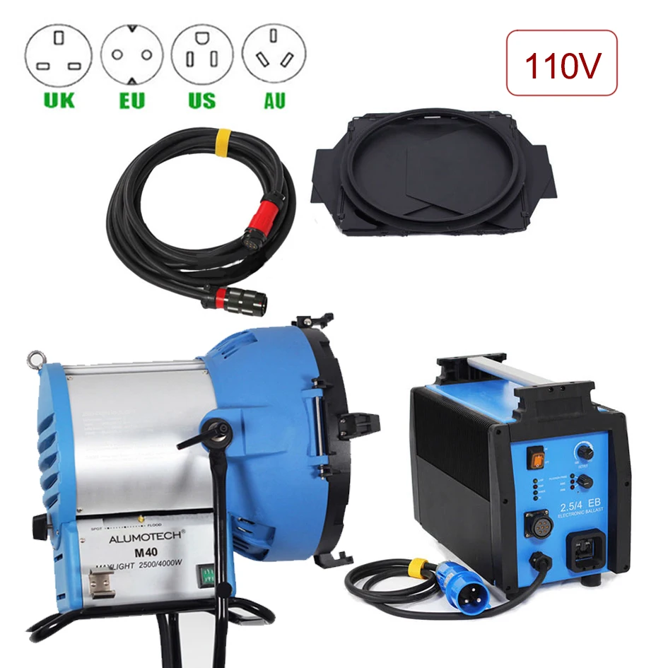 Комплект профессиональных кабелей ALUMOTECH, Arri 110V HMI M40 Par Light + 4000W & 2500W LIght Head + E-Ballast + 7m