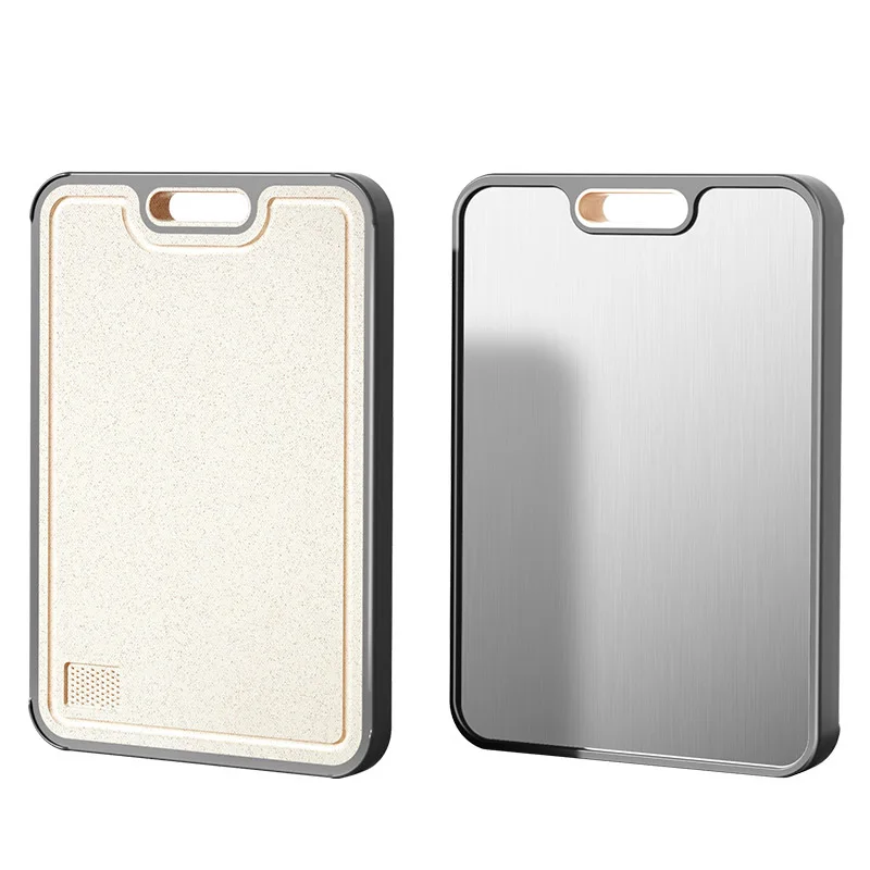 household  antibacterial Stainless steel & wheat fiber double-sided cutting board With grinder wheat straw chopping board