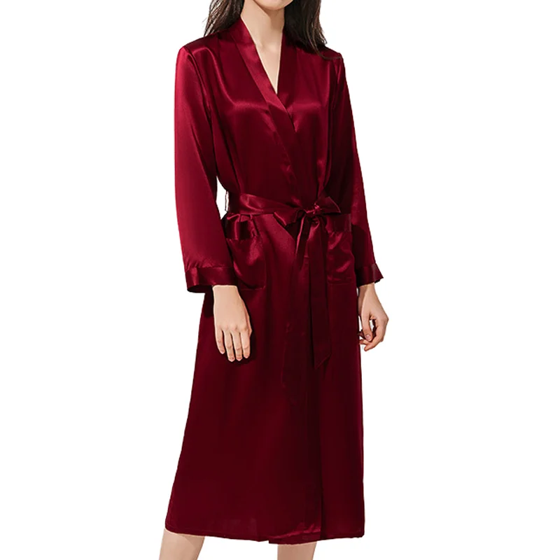Wholesale Custom 100% Silk Night Dress Robe Set  Solid Luxury Long Silk Women Robes homewear
