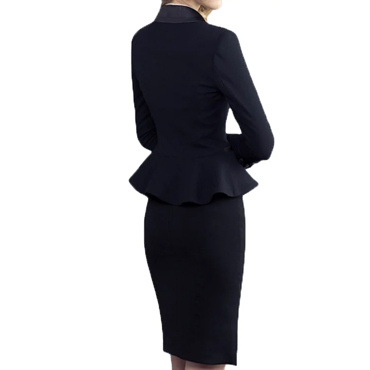 Royal black american sexy skirt airline stewardess emirates uniform design for cabin crew