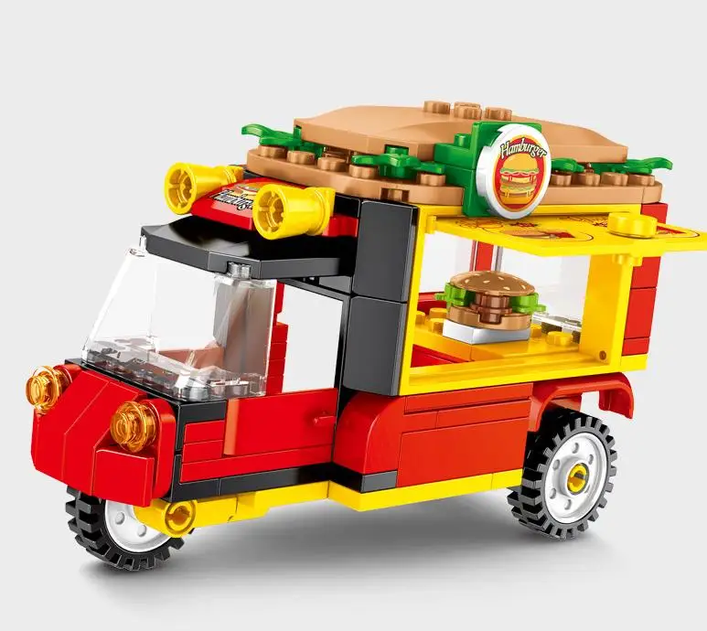 
Hot Sales Bricks Car Toys Building Blocks Street view selling car takeaway dining car building blocks toy 