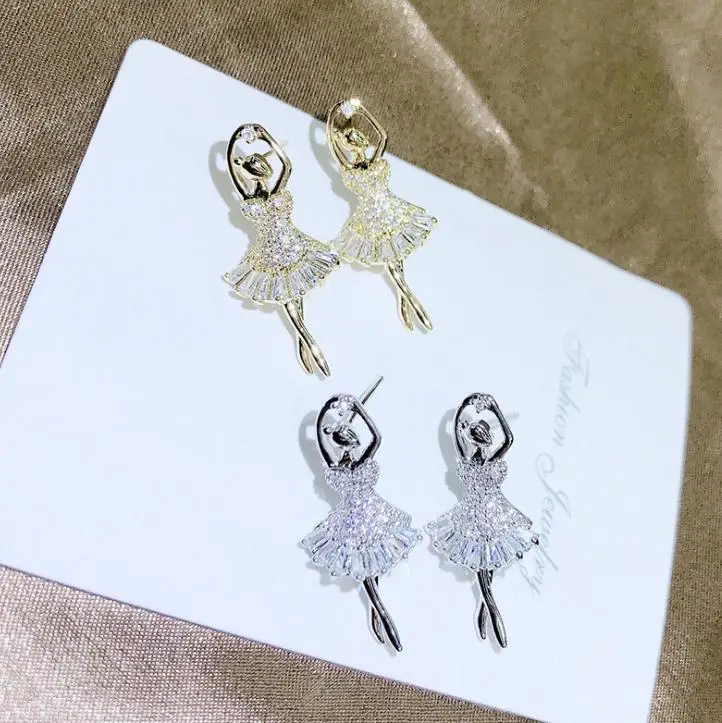 Ballet Girl Earrings White Stone  Earrings Colorful Dancing Girl Earrings