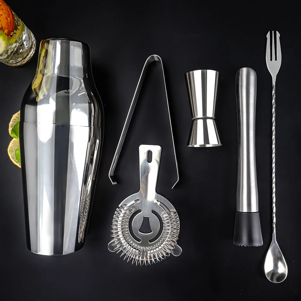Factory Direct 700ml Silver Metal Bar Tools Bartender Kit Stainless Steel Cocktail Shaker Set