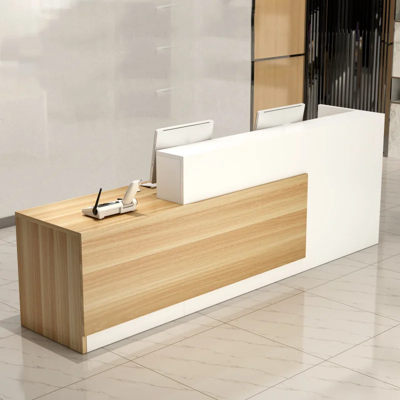 Wholesale Price Hotel Modern Design Customized Logo Wood Counter Front Desk Office Reception Front Lobby Table Desk