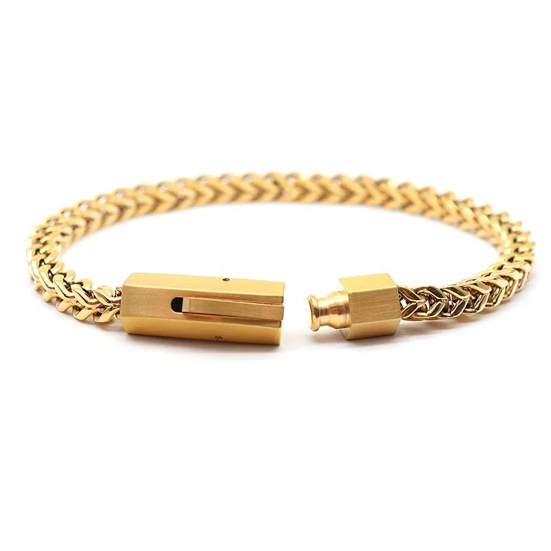 2020 Wholesale High Polished 316LStainless Steel 18K Gold Plated Cuban Chain Bracelet Men