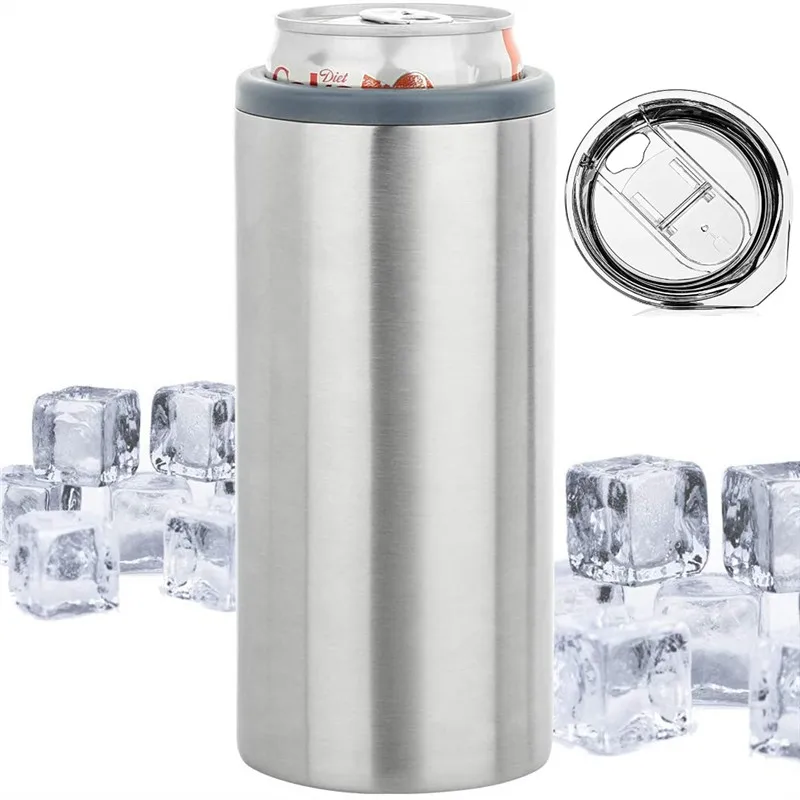 Hot Sell Vacuum Insulated 12OZ 360ml double wall Stainless Steel Silm Skinny Tumbler bottle cooler insulator beer can holder