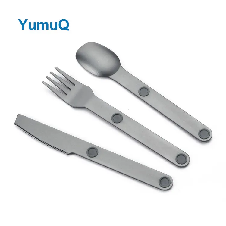YumuQ Aluminum Serving Camping Utensils Knife Fork Spoon Outdoor Portable Travel Flatware Cutlery Set With Case