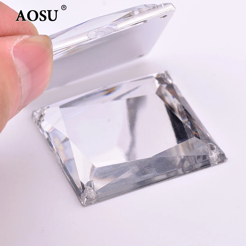 AOSU 35mm Big Clear Strass Square Gems Applique Flatback Acrylic Crystals Sewing Mirror Rhinestone For DIY Crafts