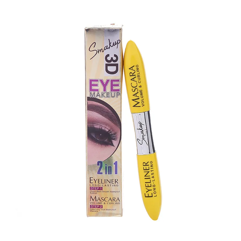 Waterproof Mascara Pen and Eyeliner Pen No Shading Eye Liner Customize Private Label Makeup Eye Makeup Tools Wholesale 2 in 1