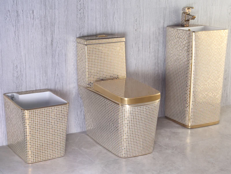 
PATE hotel dubai bathroom floor mounted wc ceramic luxury gold decoration BLACK toilet 