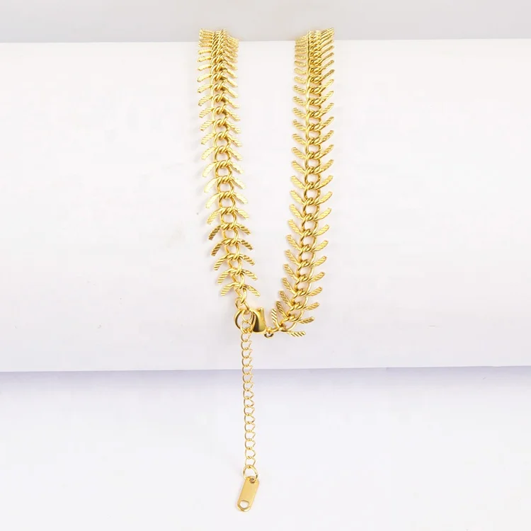 18K Gold Plated Stainless Steel Jewelry Spike Chain Embossing Craft Accessories Necklace P203074