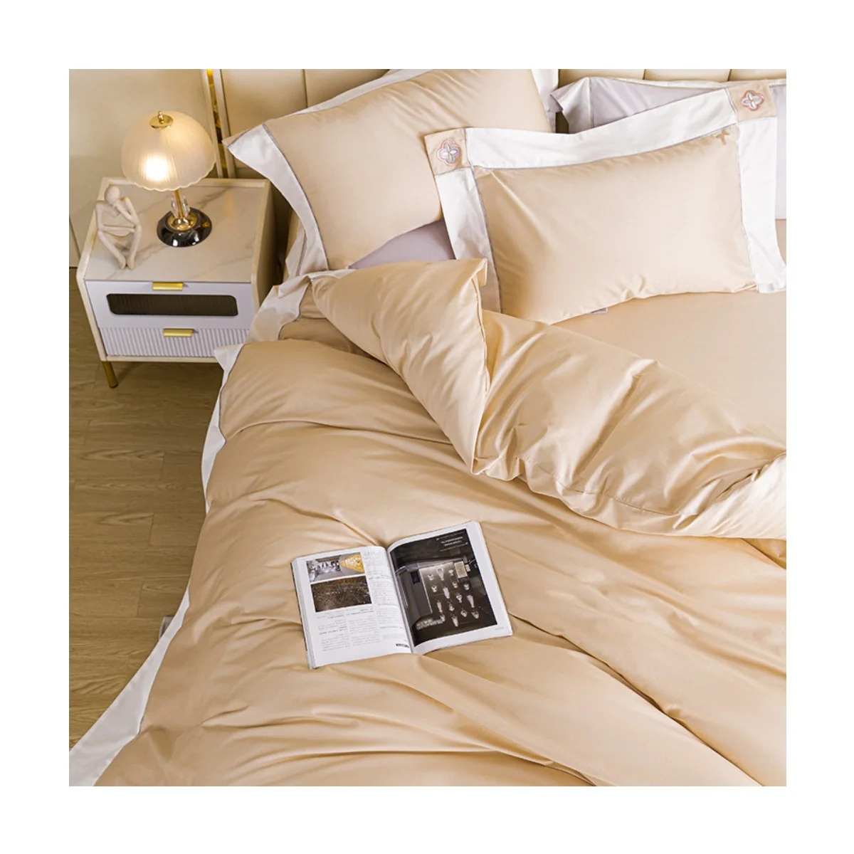 Luxury Like Egyptian 100% Cotton Bedding Sets Bedsheets White Customizes Size Queen King Size Logo Design Print Bed Sheet Set