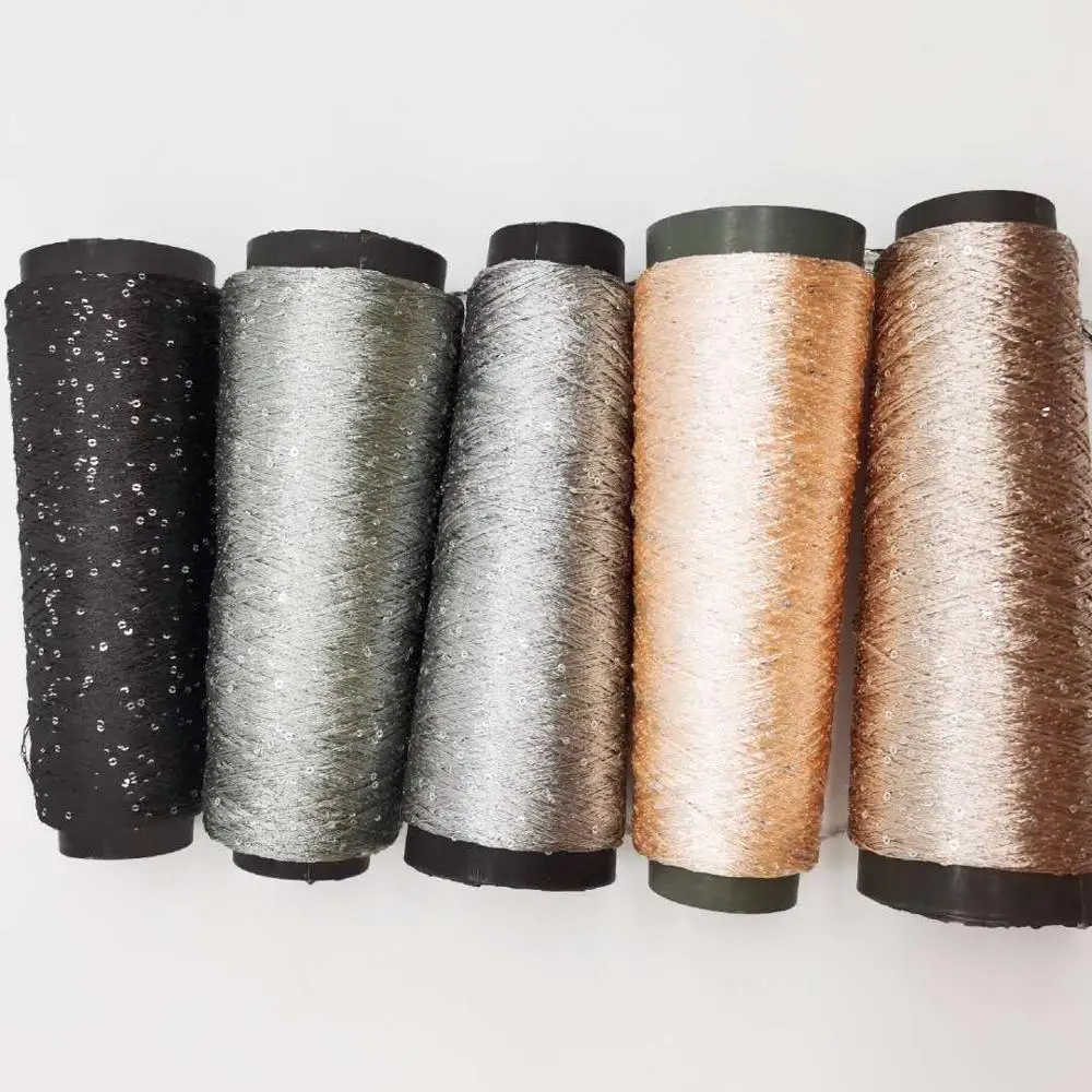 Colorful 150D 2MM sequin laser spangle beads knitting yarn factory wholesale