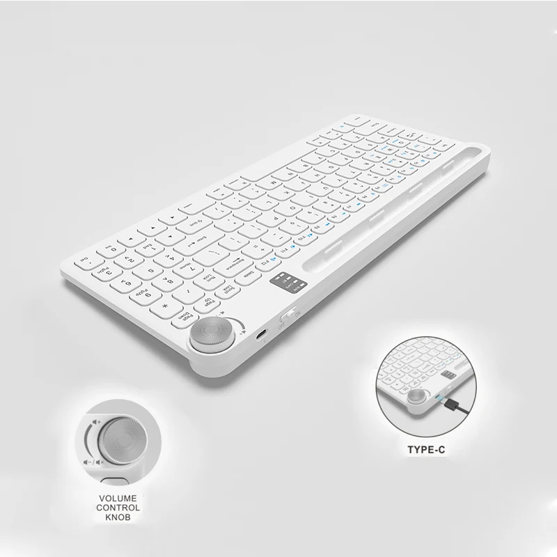 Bluetooth BT 2.4G Dual Mode Keyboard Rechargeable with Phone Holder  and Multimedia Knob for Tablet computer phone