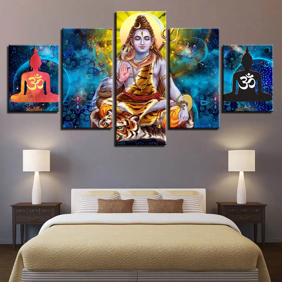 Wall Canvas Print Custom 5 pcs a set Shiva-Parvati Temple Hindu HD Printed Painting Canvas for Living Room Decor