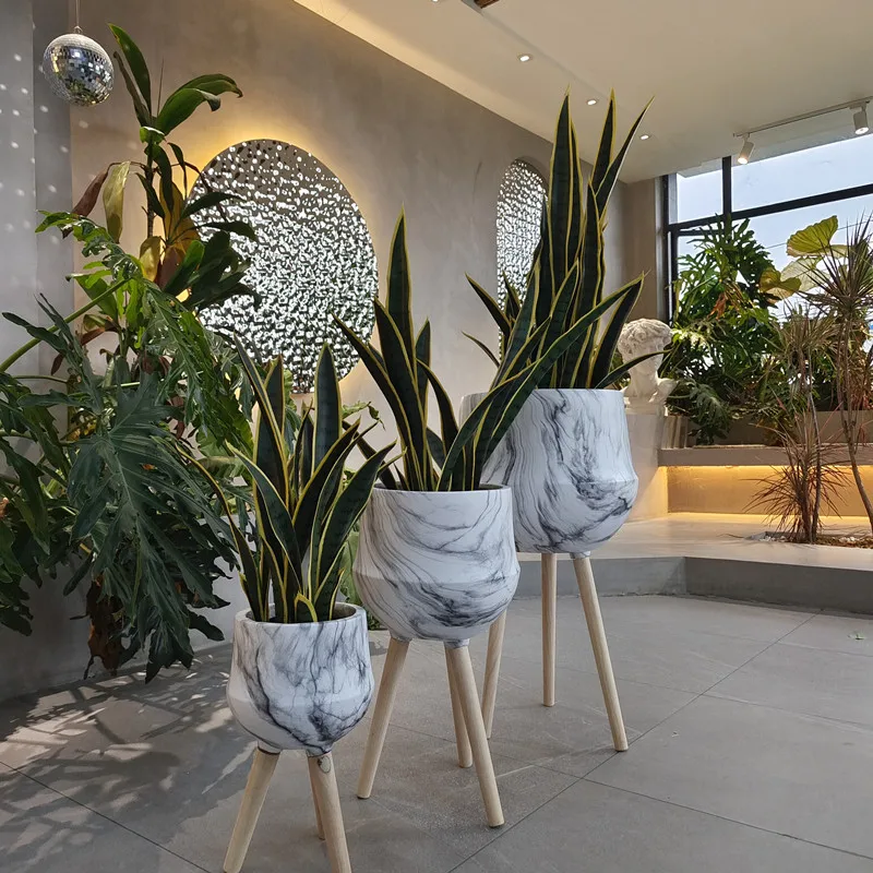 Cheap Price Custom Marbling Fiber Clay Fiberglass Flower Pot For Home Decor Europe Art Style Personality Planter Pots