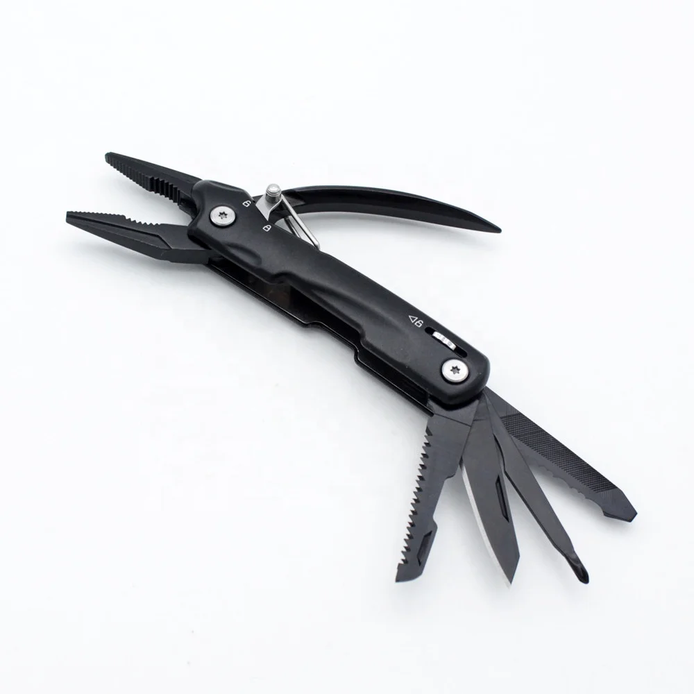 Black Aluminium Handle 9 in 1 Pocket Multi Tool Combination Pliers With Secure Locking