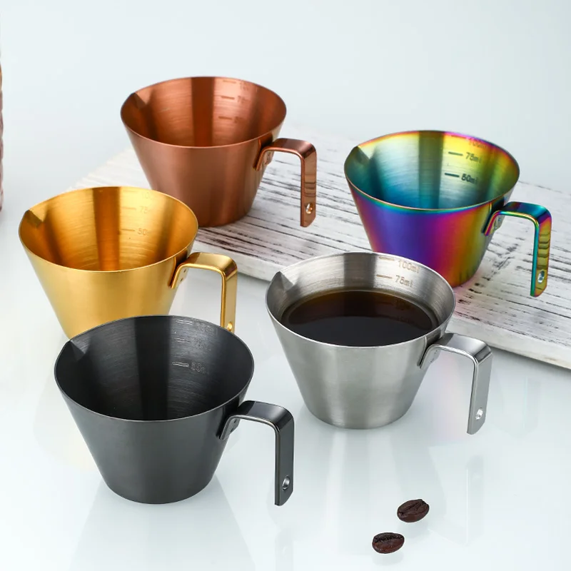 Espresso Shot Cups with Handle 2oz Espresso Measuring Cup Stainless Steel Pouring Cup for Coffee