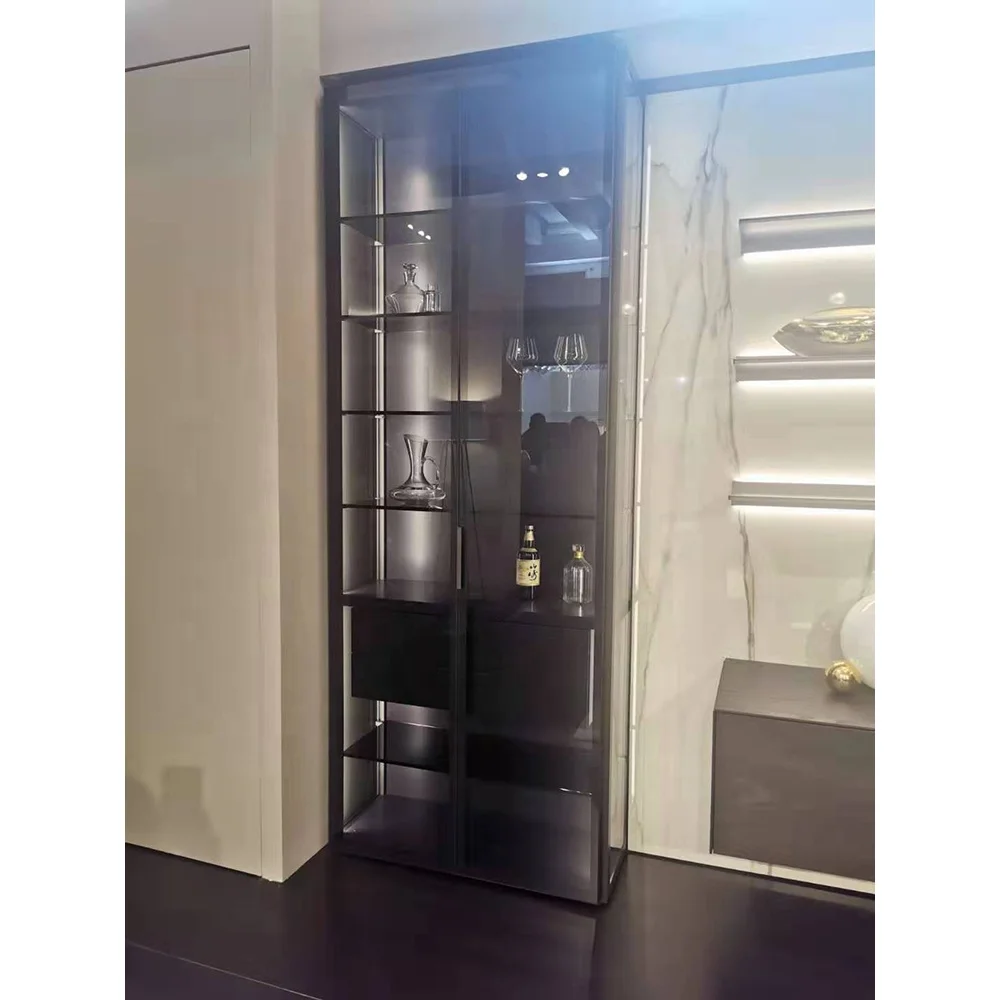 Luxury Modern Bar Furniture Led Light Display Wine Bar Cabinet Aluminum Living Room Glass 25days Customized Size