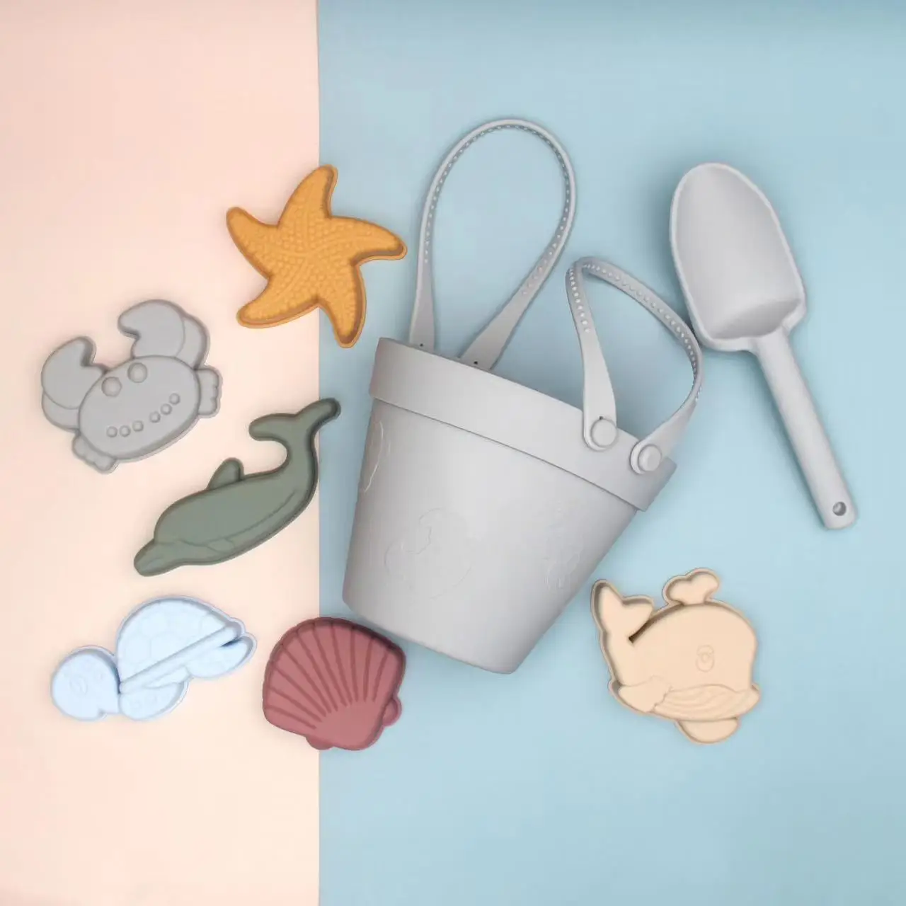 BPA FREE Portable Silicone Sand Bucket Toys, Customized Silicone Beach Toys,Silicone Bucket Pail and Spade sets
