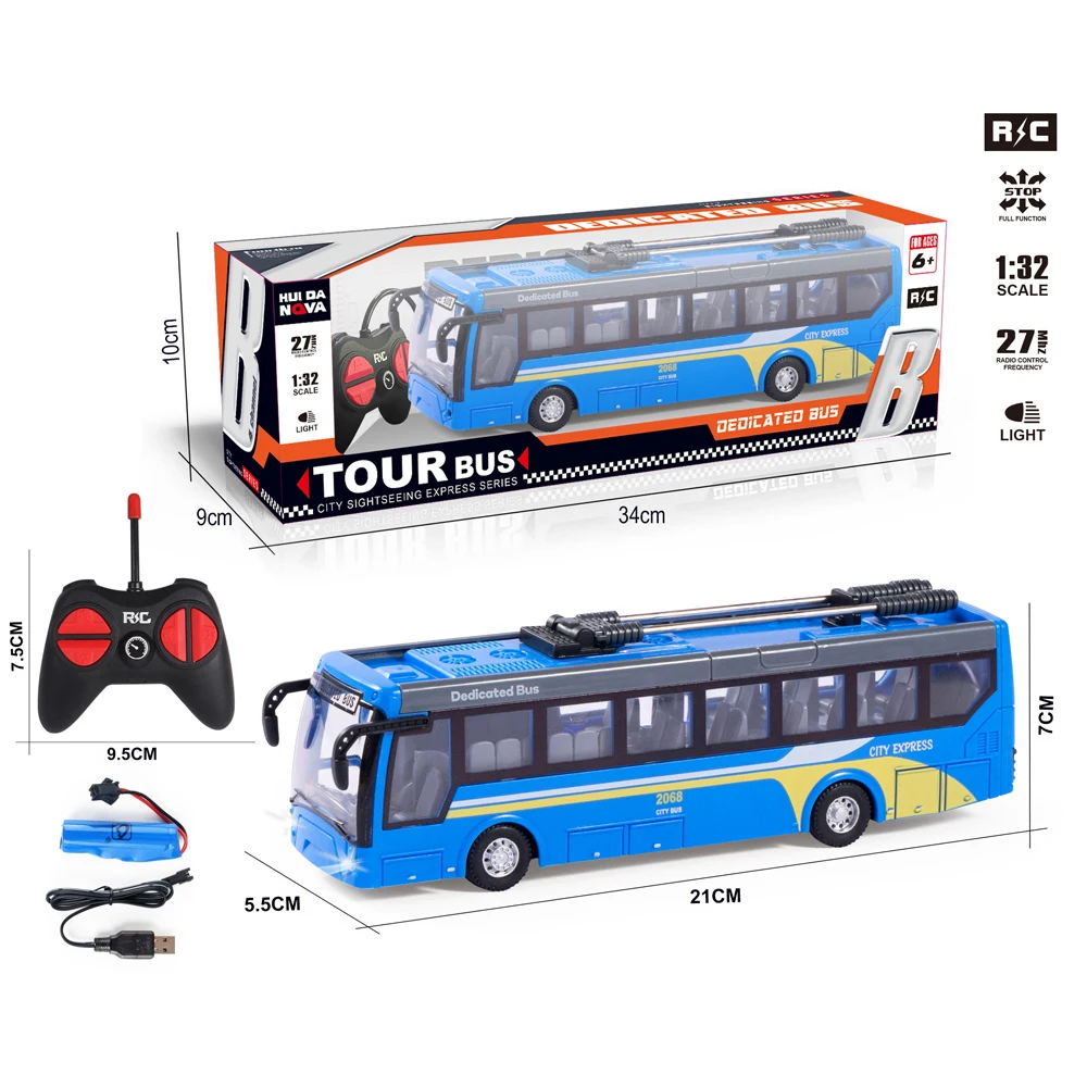 Wholesale Radio Remote Control Bus 1: 32 Scale 27mhz 4ch Full Function RC Car Bus Toy School/Tour/City Bus with Lights