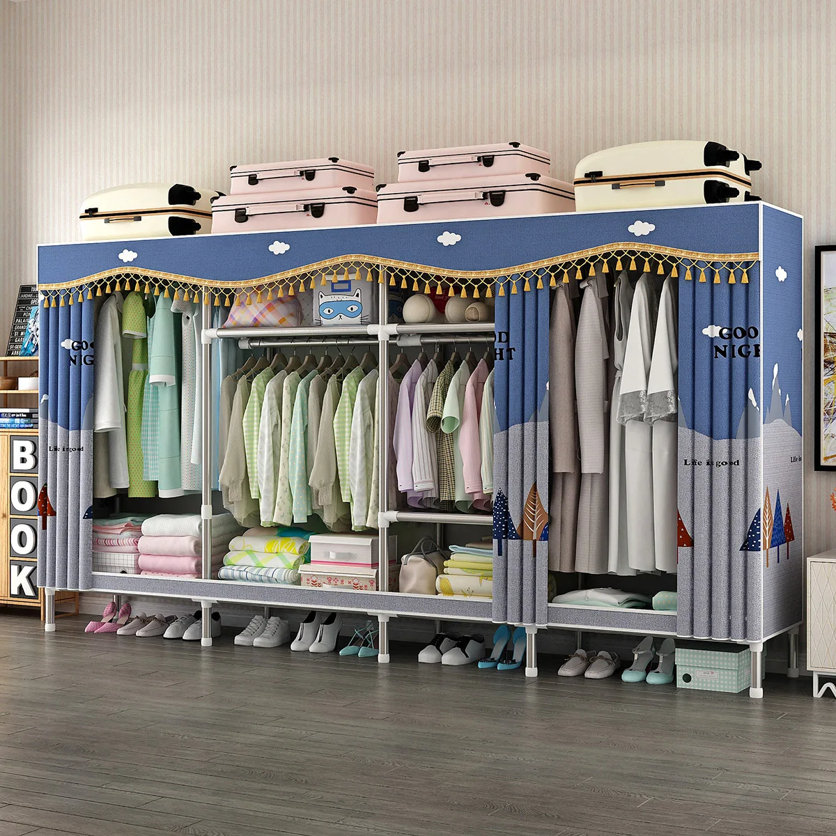 300CM Huge Size Home storage cloth racks organization holders Fabric Wardrobe