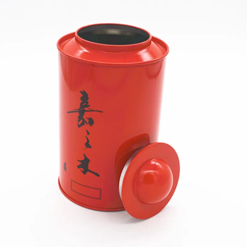 chinese tea canister round luxury gold vintage metal tea tin with double lid loose tea caddy tin
