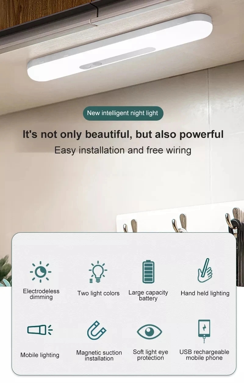 18cm/30cm Intelligent LED Night Light Motion Sensor Wireless Cabinet Lamp USB Rechargeable For Bedroom Kitchen Wardrobe Lamp