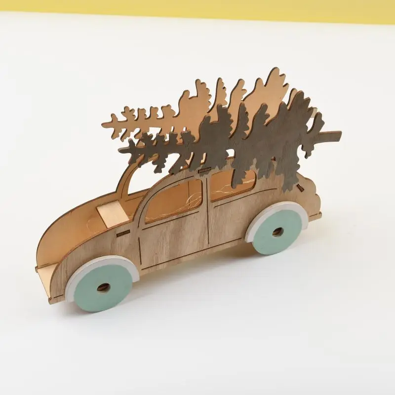 New Warm Led Lights Home Decoration Wooden Christmas Tree Scene Car Christmas