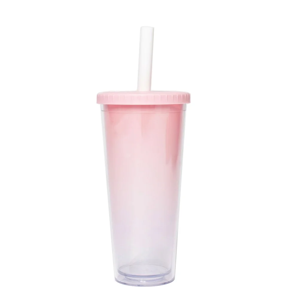 Custom Eco-friendly drinking double wall plastic milk tea cup bubble tea boba reusable bubble tea tumbler with fat straw