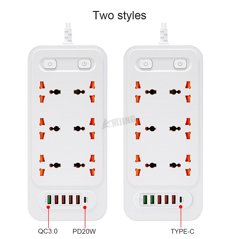 Hot Selling 6 outlet universal extension socket with type c surge protector power strip