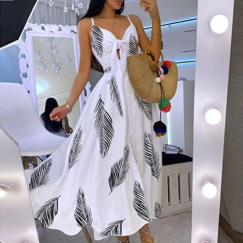 Ikebel New Fashion Floral Print Woman Summer Long Elegant Sexy Maxi Casual Party Dresses Informal Robe Casuale Ocasional Vestido