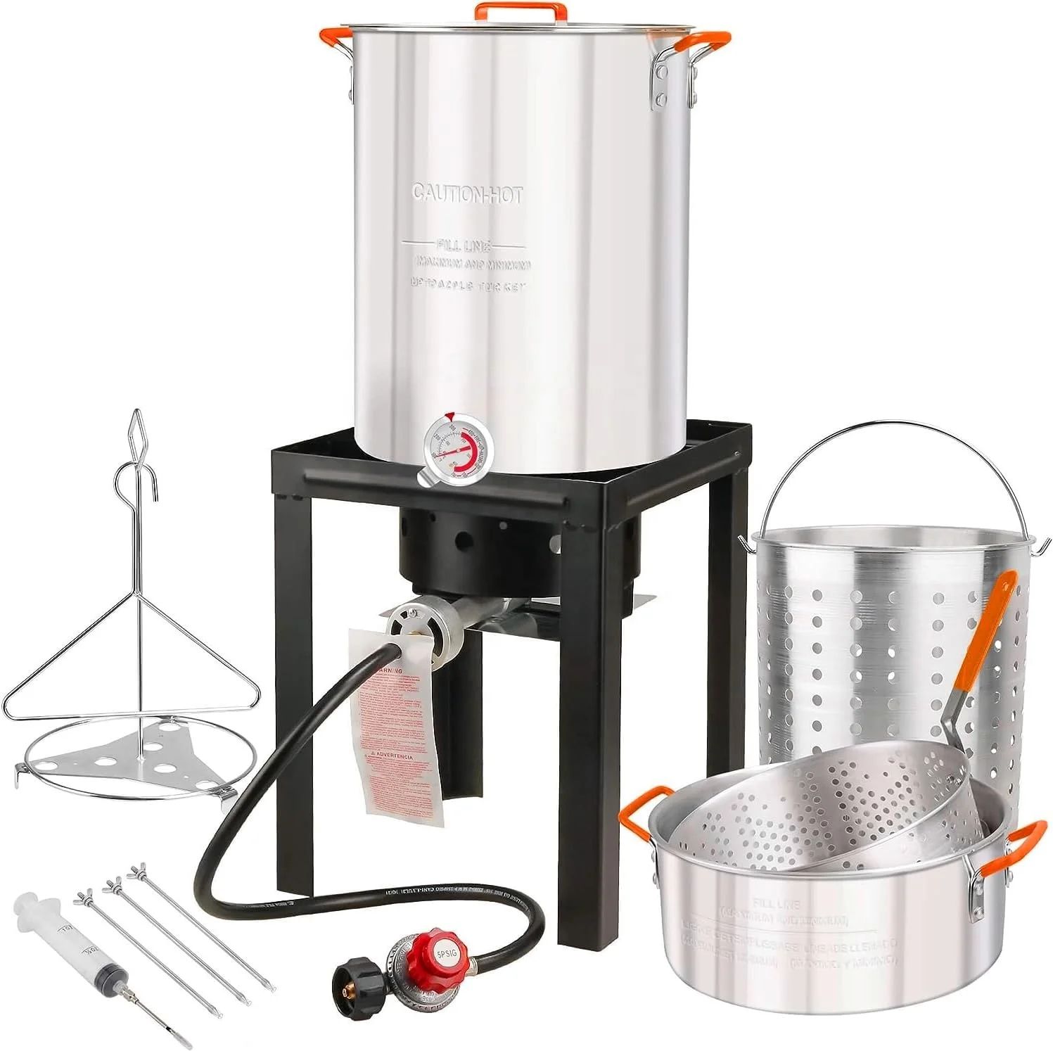 propane 30QT Turkey Fryer & 10QT Fish Fryer Kit w/ 55,000BTU Propane Stove, Outdoor Deep Fryer & Seafood Boiler Steamer