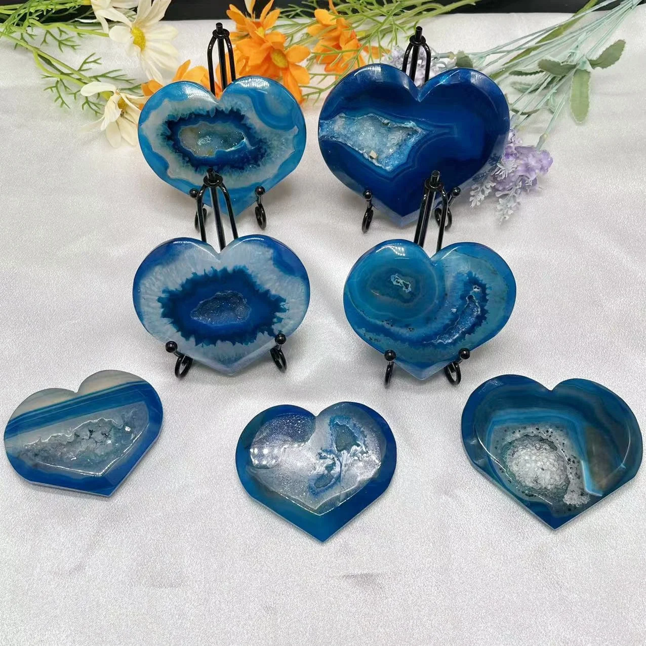 Wholesale Bulk Healing Crystals Stone Heart Shaped Bule Agate Heart Stone Crystals Druzy Heart