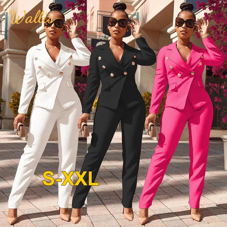Blazer De Mujer Fashion Black Long Sleeve Office Business Two Piece Formal Jacket Lady  Casual Set Women Blazers Suits