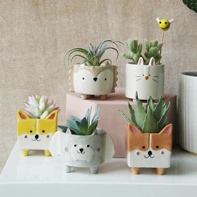 Fast Delivery Cute Plant Ceramic Pots Hedgehog Bunny Puppy Small Animal Succulent Flower Pot