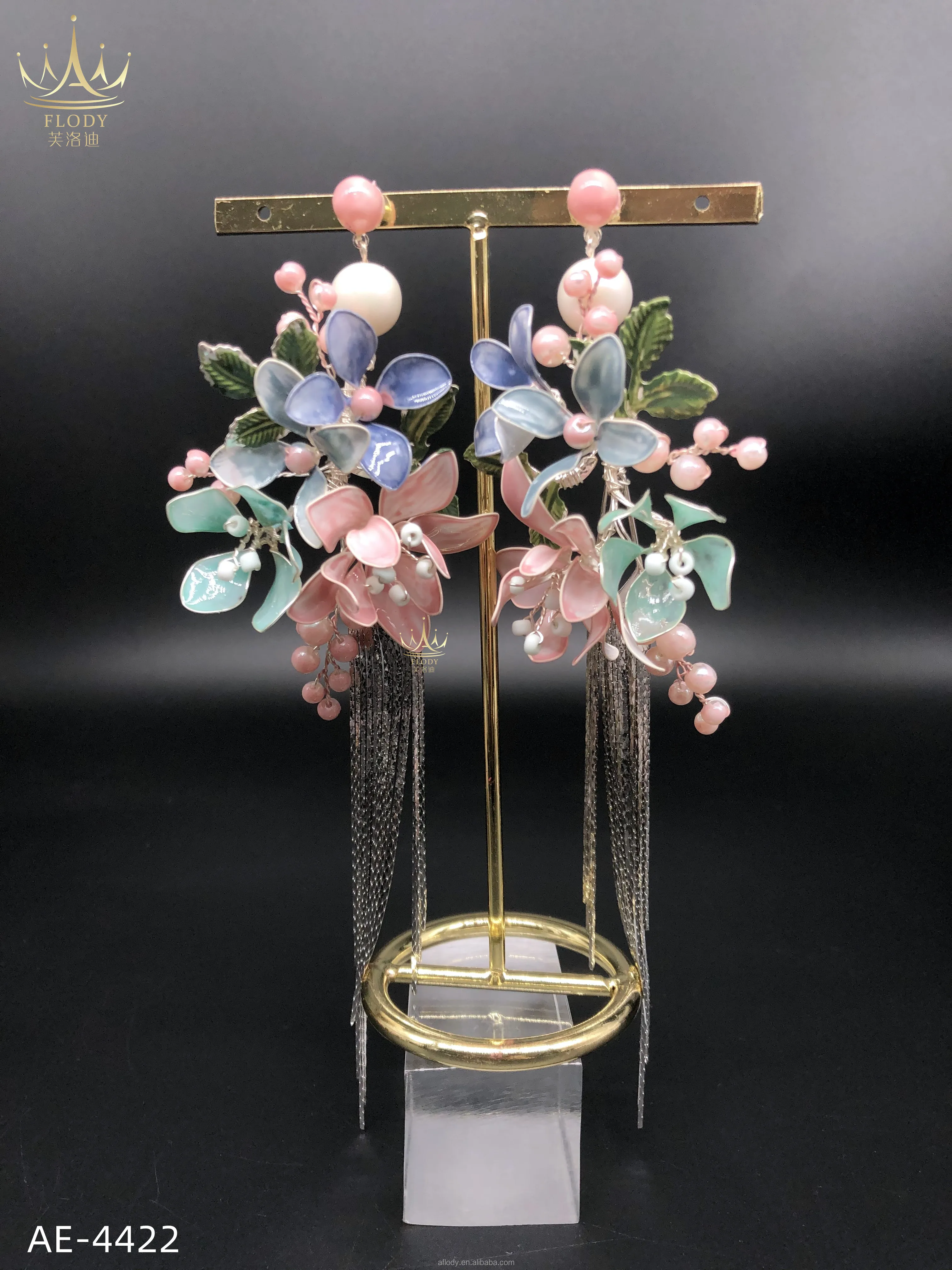 AE-4422 AFLODY hot sale Factory wholesale Custom jewelry handmade color flower Hoop Earring Luxury Girls bridal hair accessories