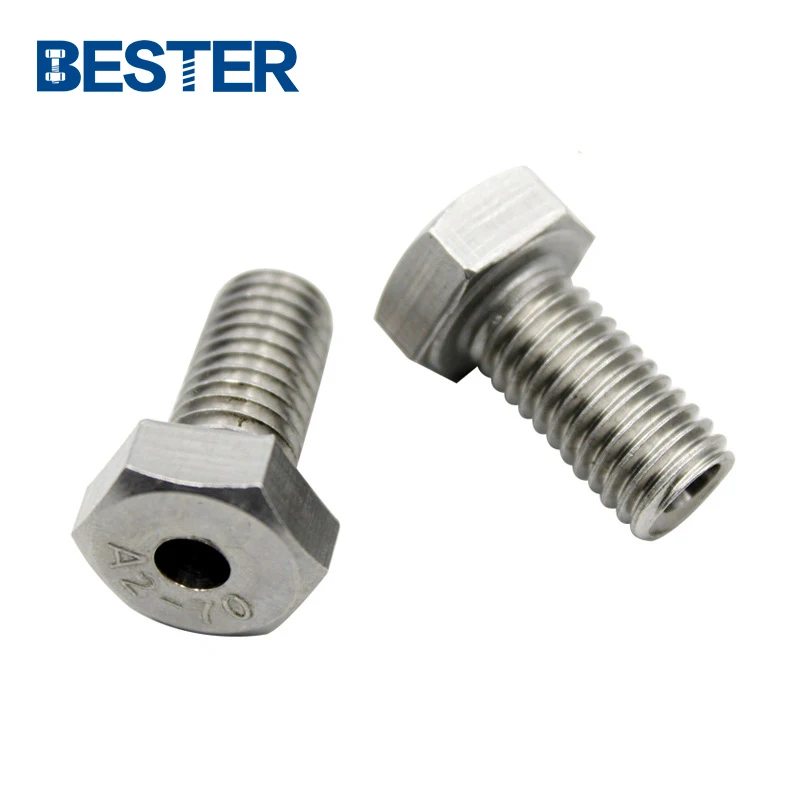 A2-70 A4-80 ss 304 316 m8 m10 external hex head hollow screw bolts with through hole in middle