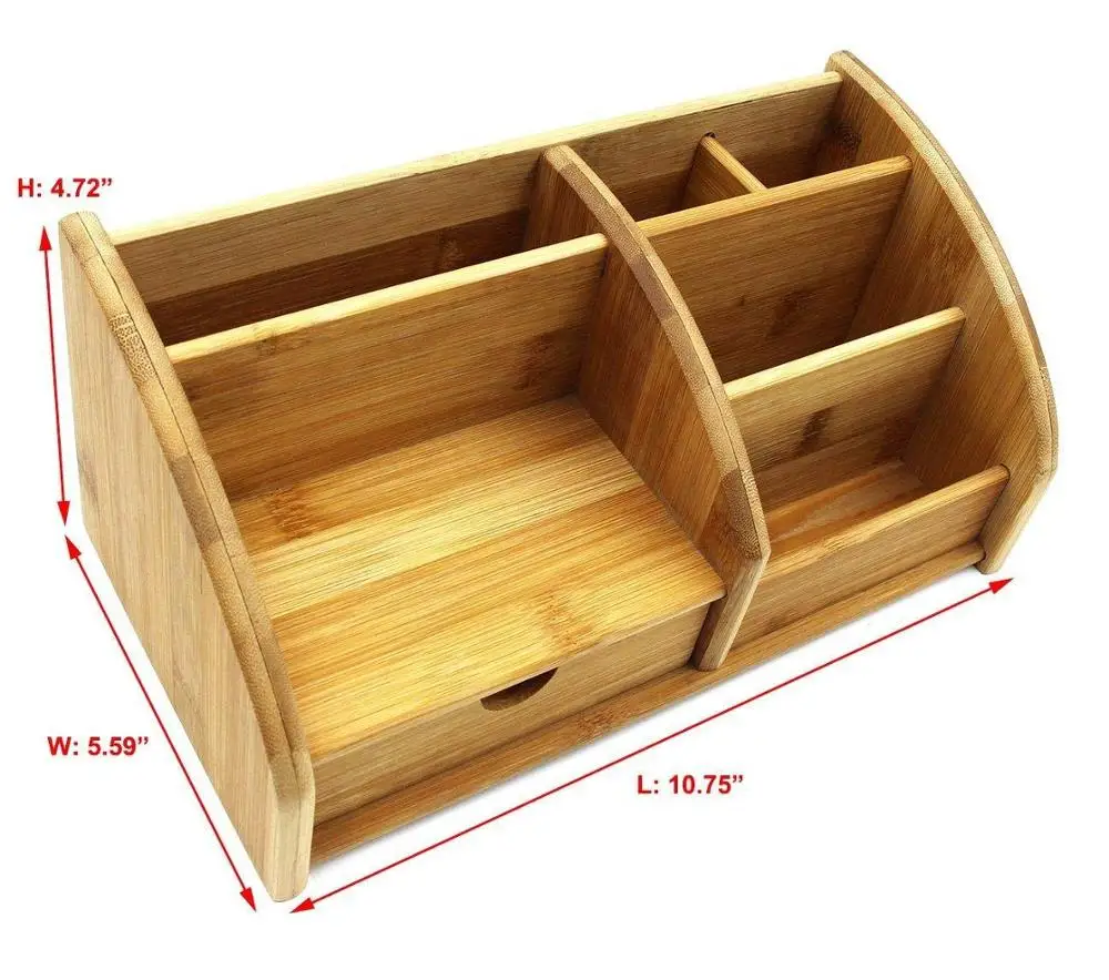 
Bamboo Desk Organizer Pen Holder Accessories Storage Caddy with 6 Compartments and Drawer 