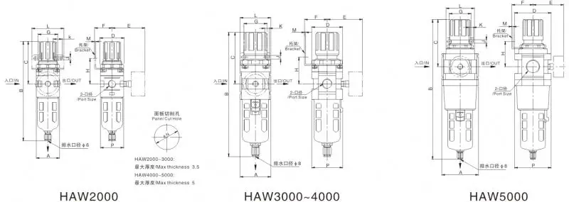 XMC pneumatic tools HAW4000-04 G1/2' professional air line filter regulator with gauge air compressor filter regulator
