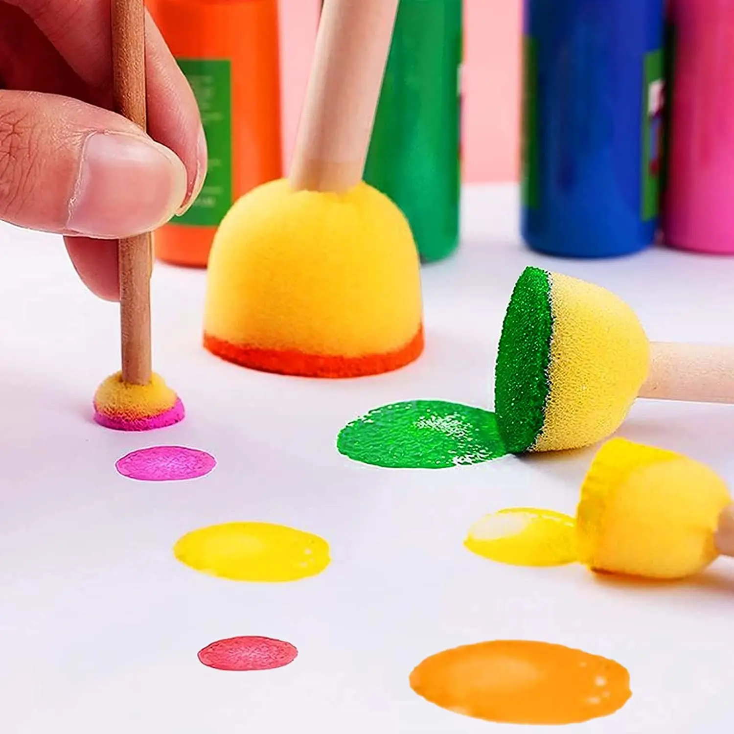 Xinyi Art 5pcs Assorted Round Paint Foam Sponge Brush Set for Kids Arts and Crafts Stencils Painting Tools