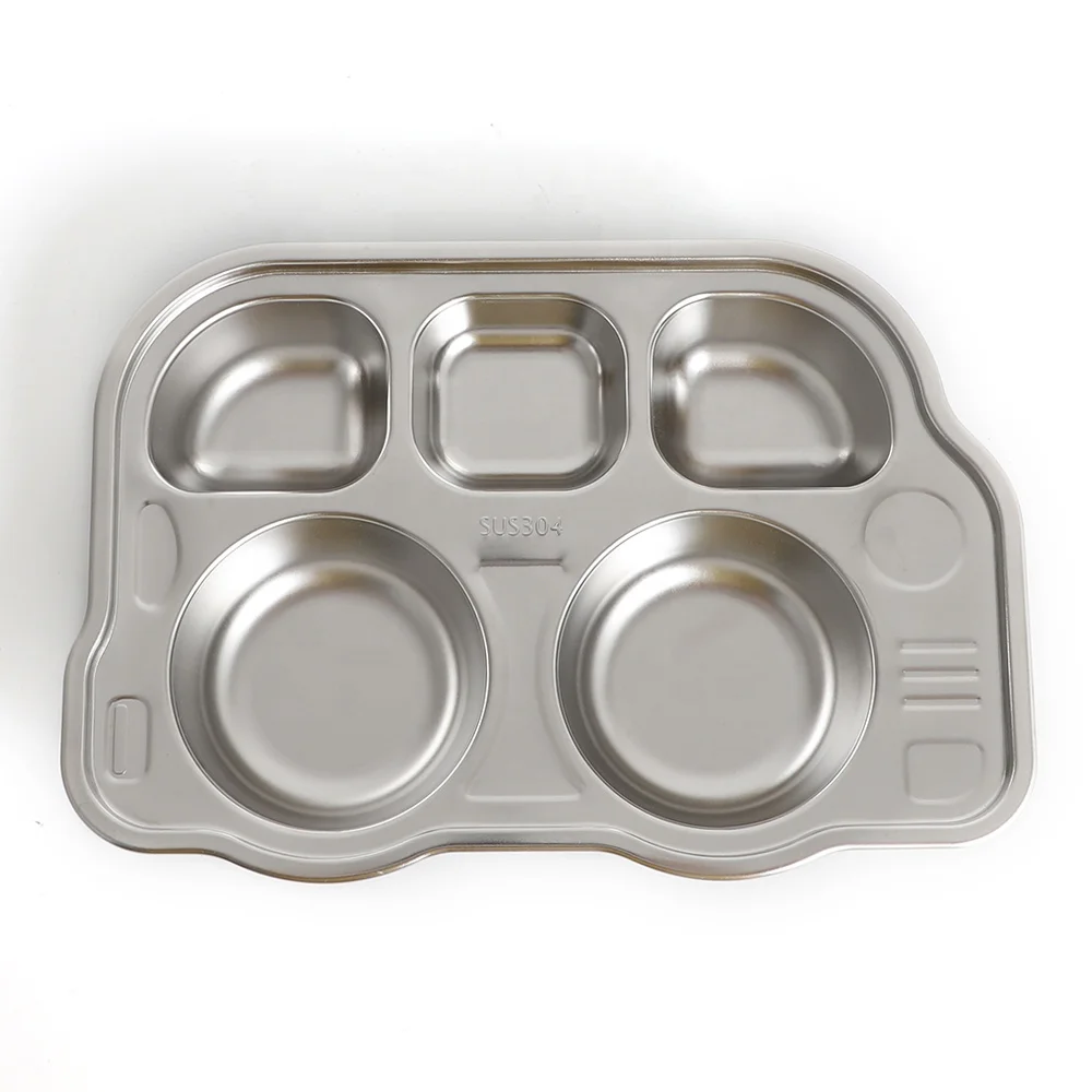 Мультяшный Ланч-бокс из нержавеющей стали 304 с несколькими отделениями, тарелки для быстрого питания для детей и школьников, металлический поднос для детского питания
