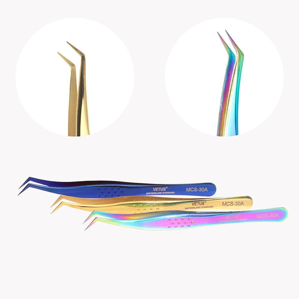 Custom Logo Eyelash Tweezers Rainbow Tweezer Gold Blue Colour Stainless Steel Lash Tweezers For Eyelash Extension