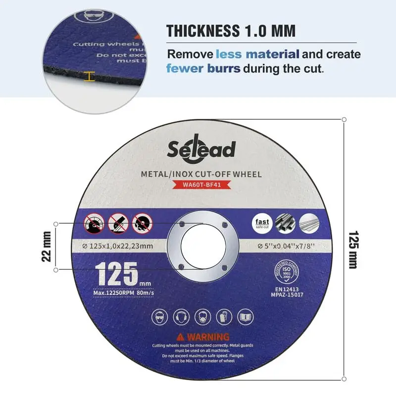 Ultra-Thin 1.0 mm Blue Flex Discs 500-Piece Durable 125mm Cutting Disc for Stainless Steel Compatible with Angle Grinder